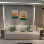 White & Brown Leather Sofa with Smooth Surface Craftsmanship, Natural Wood Veneer & Gold Stainless Steel Trim